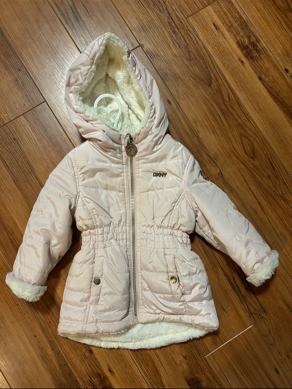DKNY 2T Girls Light Blush Hooded Puffer Coat